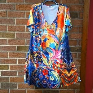DRESS SS BEAUTIFUL VIBRANT COLORS W PEACOCKS FISH BUTTERFLY ETC BAG 29